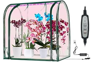 Purlyu Mini Greenhouse with Grow Light ,28" L×20" W×28" H Portable Greenhouse with Zippered PVC Cover for Seed Starting Trays , Dimmable 2ft 60W Plant Light for Indoor Plant with Timer(PLGH7050PT)