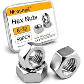 50PCS 8-32 Hex Nuts, 304 Stainless Steel Full Thread Nuts | For machinery, equipment and general fastening applications