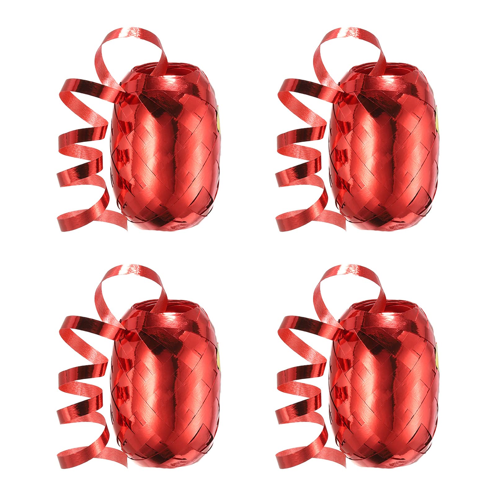 PATIKIL 4pcs Curling Ribbon Crimped Balloon String Shiny Metallic 5mm 10m for Christmas Wedding Gift Crafts Florists Decoration Red