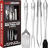 Alpha Grillers Grill Set Heavy Duty BBQ Accessories - BBQ Tool Set 4pc Grill Accessories with Spatula, Fork, Brush & BBQ Tong
