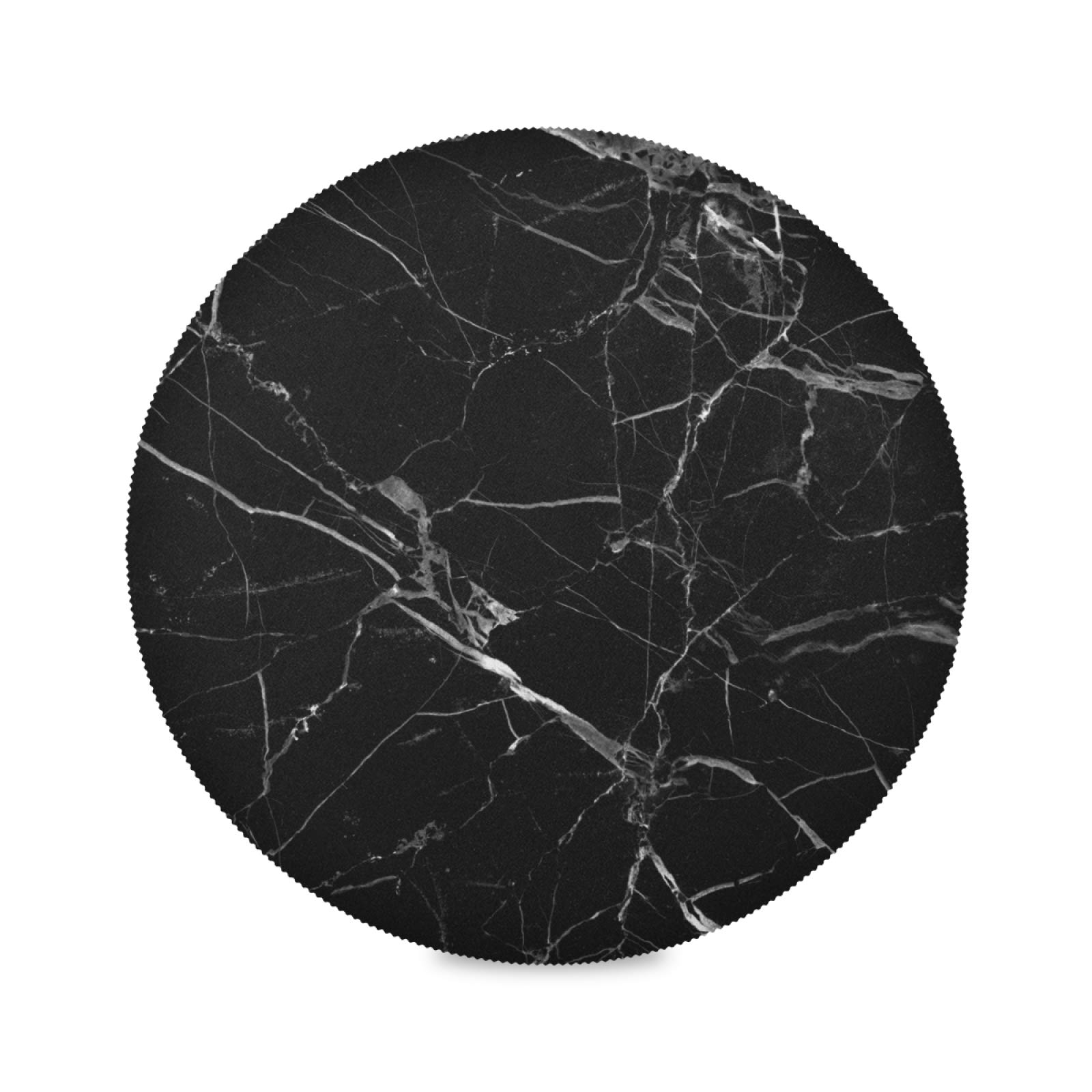 Placemats for Dining Table Set of 6 Polyester Round Place Mat Black Marble Placemat Diameter 15.4 inch Washable Insulation Stain Resistant Table Placemat for Kitchen Décor