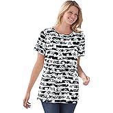 Woman Within Plus Size Perfect Printed Short-Sleeve Crewneck Tee
