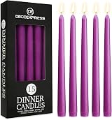 DECO EXPRESS Candles Set 15 Purple Tapered Dripless Unscented 8 Hr Burn Time