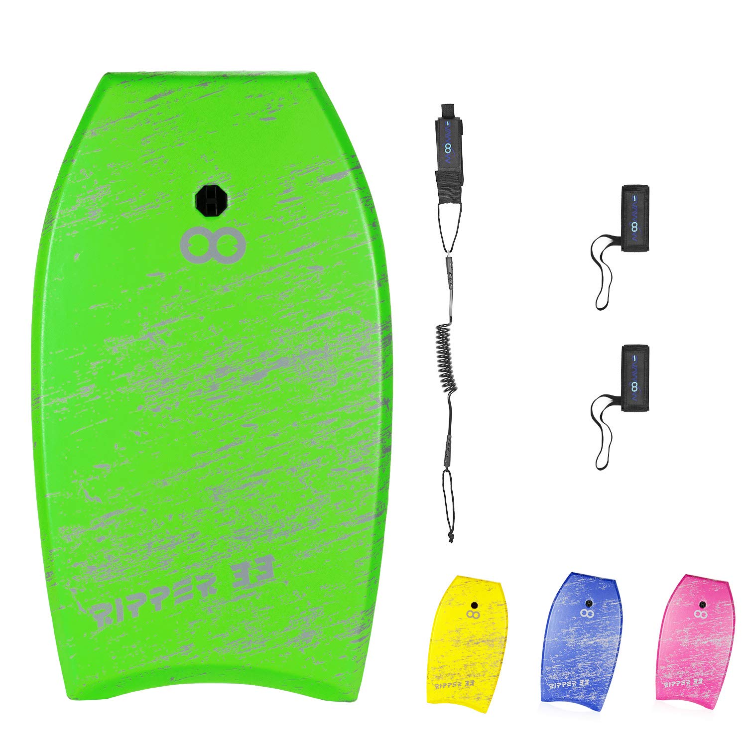 WOOWAVE Bodyboard 33-inch/36-inch/41-inch Super Lightweight Body Board with Coiled Wrist Leash, Swim Fin Tethers, EPS Core and Slick Bottom, Perfect Surfing for Kids Teens and Adults