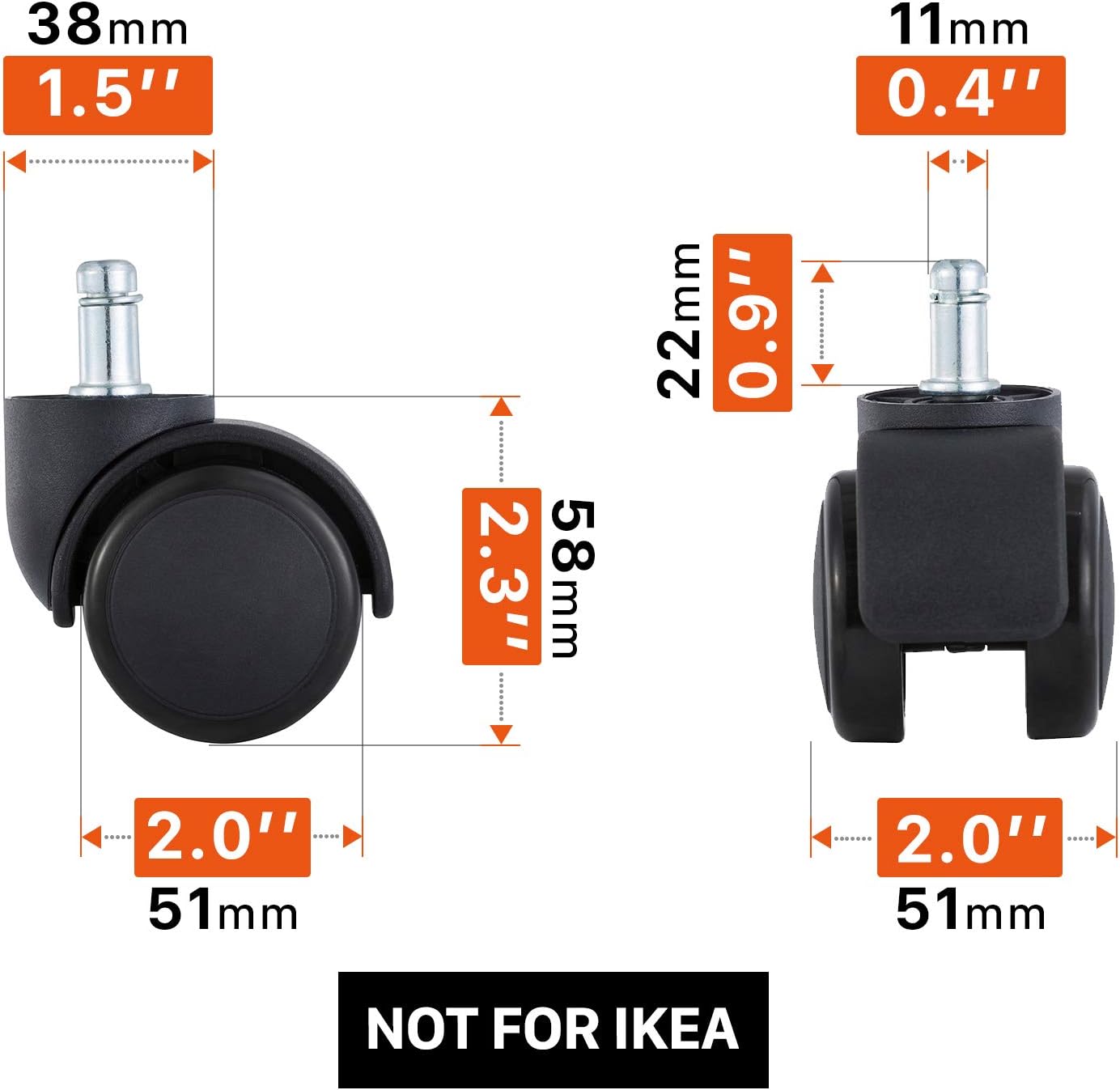 2 Inch Office Chair Caster Wheels Replacement Set of 5 Floor Protecting Smooth Rolling Heavy Duty Computer Gaming Desk Universal Fit Standard Size Black : Office Products