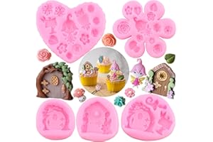 ZiXiang Enchanted Vintage Fairy Garden Fairy Gnome Home Door Window Silicone Molds Flower Leaf Mushroom Fondant Mold For Rose Cake Decorating Cupcake Candy Chocolate Gum Paste Set Of 5