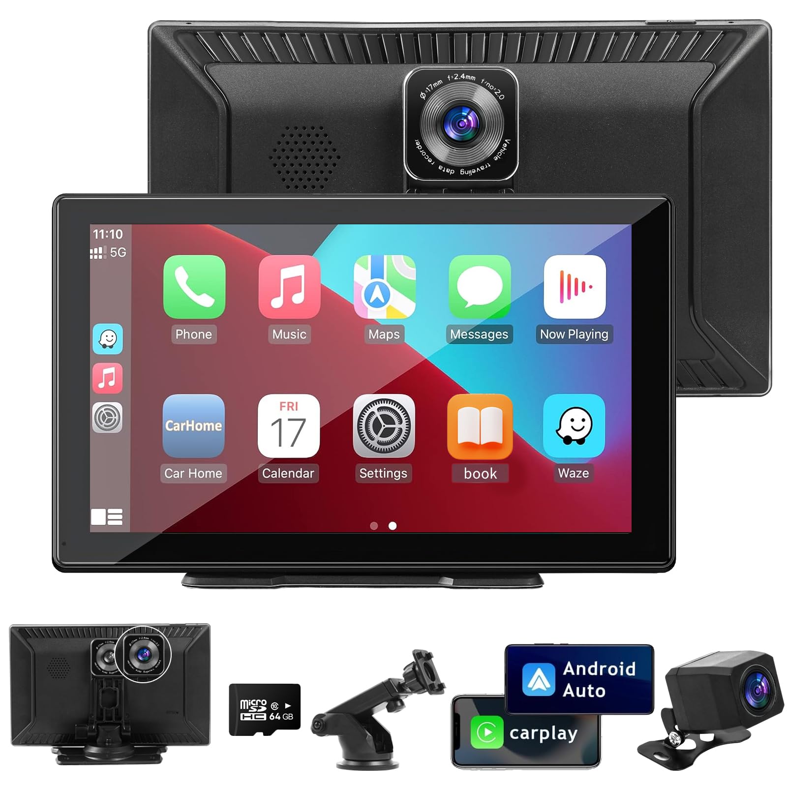 Photo 1 of 9.3" Carplay Screen for Car with Backup Camera, 2.5K Wireless Display, Android Auto Compatible, Portable Dash Cam, Touch Monitor, GPS Navigation, Bluetooth FM Transmitter, Universal Mount, Gifts