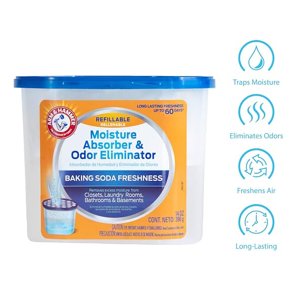 ARM & HAMMER FRAGRANCE FREE REFILLABLE MOISTURE ABSORBER AND ODOR ELIMINATOR 14 OZ. TUB