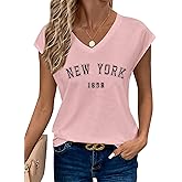 Women Graphic Tees Shirt Print V Neck Cap Sleeve Casual T Summer Tops