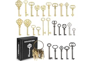 MELLBREE Skeleton Key Set, 26-Key Universal Replacement Skeleton Keys Kit for Antique Dresser, Chinese Cabinet, Antique Furniture and Old Style Cabinets or Doors, Collectible Gift