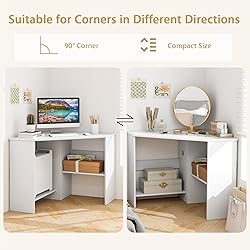 Tangkula White Corner Desk - 90 Degrees Triangle