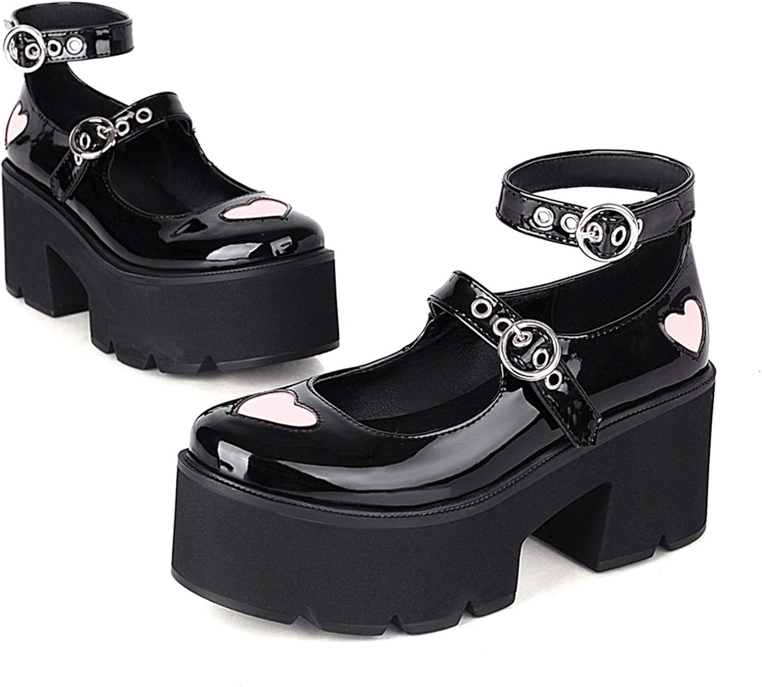 Amazon.com | CYNLLIO Women's Mary Jane Pumps Platform Gothic Punk Lolita Ankle Shoes Chunky Heel 