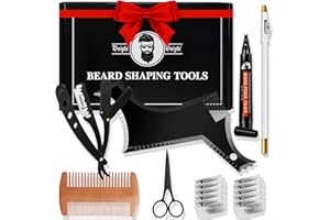 WOZUTUNT Beard Shaper for Men Beard Shaping Tools - Gifts for Men Beard Template Guide, Straight Edge Razor, 10 PCS Double Edge Blade, Barber Pencil, Beard Comb, Stainless Steel Scissor Mustache Lineup Tools