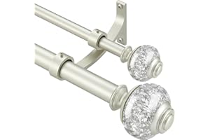 VIMAYTA Double Curtain Rods 72 to 144 Inches(6-12 Feet) with Solid Aluminum Alloy Brackets, 1” Front and 5/8” Back Telescoping Drapery Rod for Windows, Heavy Duty Decorative Curtain Rods, Matte Silver