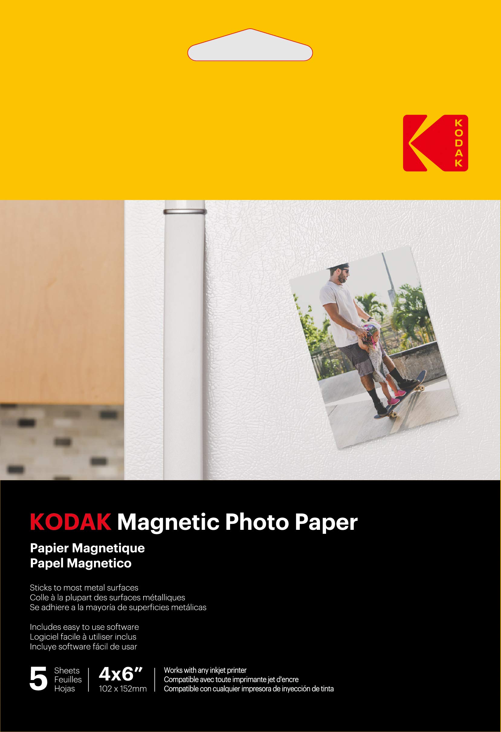 KODAK Magnetic Photo Paper - Magnetic Photo Paper, Pack of 5 Sheets, 10x15 cm, Compatible with Inkjet Printers