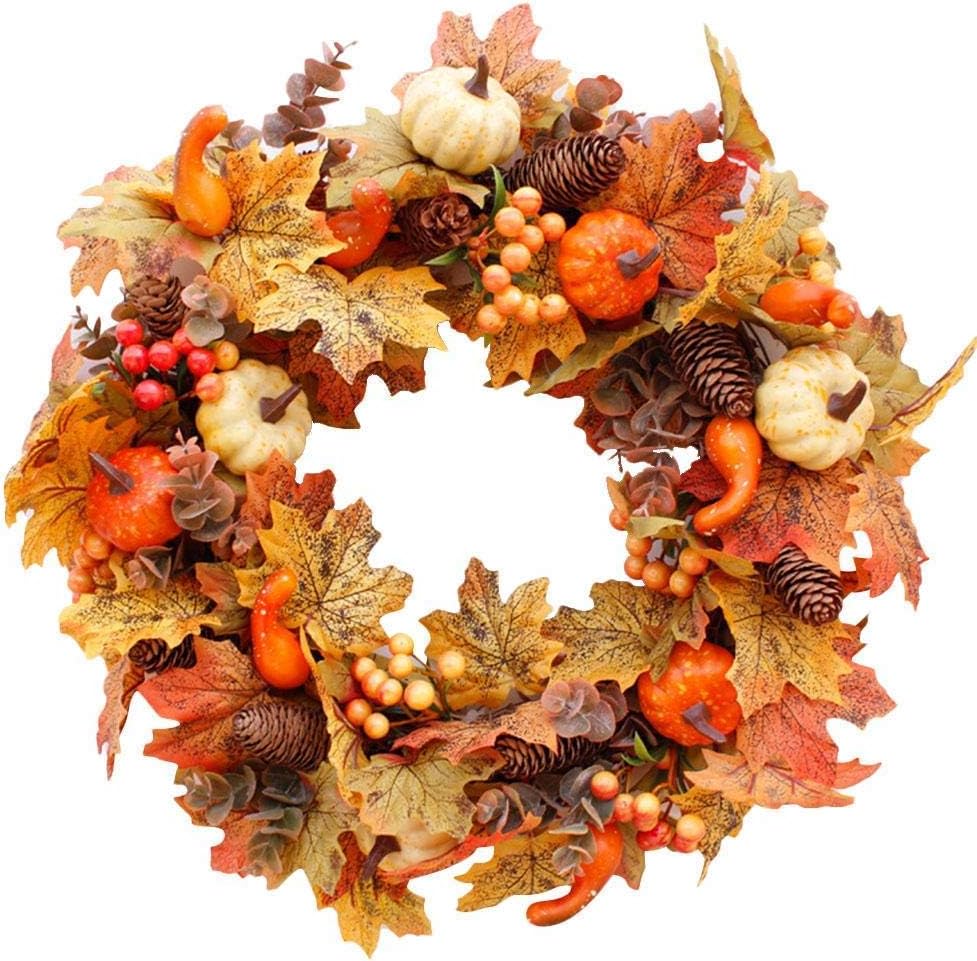 GHJA 20 inch Front Door Fall Wreath,Wreath with Maple Leaf,Halloween
