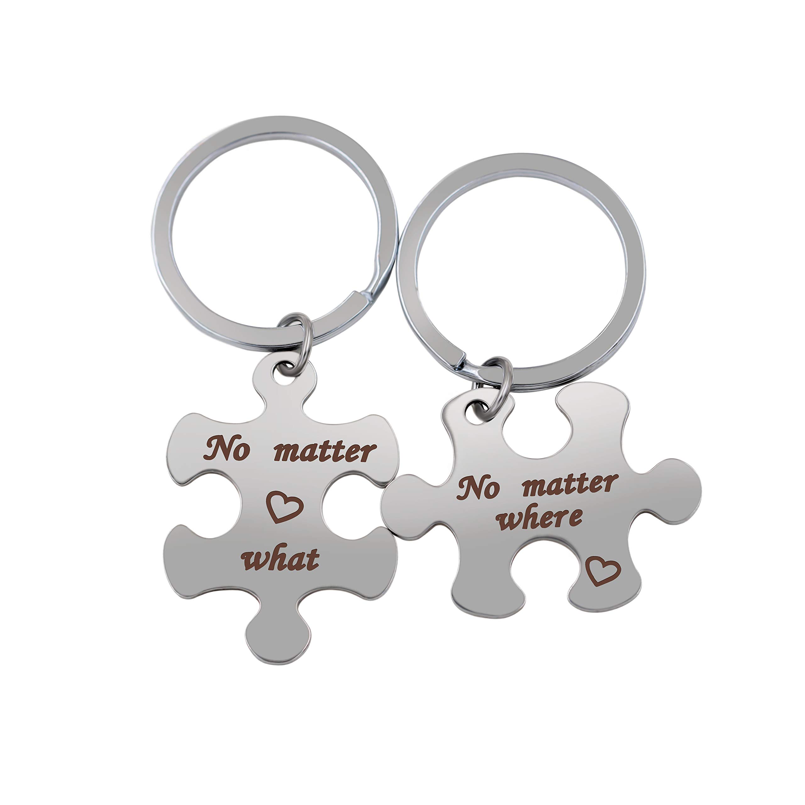 Uloveido No Matter What No Matter Where Keychain for Couples Families, Puzzle Matching Charms Gifts Lovers Keyrings for Women and Men