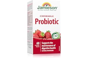 Jamieson Chewable Probiotic 2 Billion Active Cells Natural Strawberry Flavour, Family Friendly (3+), Supports Digestive Healt