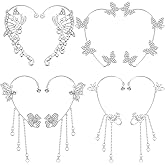 4 Pairs Butterfly Ear Cuff, Glitter Rhinestone Ear Cuffs Non Piercing, Silver Butterfly Earrings for Women Fairy Costume, Wedding, Party, Halloween Christmas(Silver)