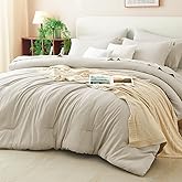 CozyLux King Comforter Set Beige, 7 Pieces Bed in a Bag Soft Bedding Comforter Set with Sheets, All Season Boho 7PC Bed Sets with Comforter, Fitted Sheets, Flat Sheets, Pillow Shams and Pillowcases