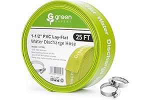 G GREEN EXPERT Green Expert 1-1/2" ID PVC Lay-Flat Water Discharge Hose Sump Pump Draining Accessories Heavy Duty Pool Backwash Hose Great for Water Disposal from Pools Garden Pond Hot Tub 25FT Length