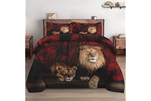 WeCozy King Size Comforter Set with 2 Pillowcases, Family Pride King Animal Lion Soft Bedding Set for Kids and Adults Bedroom Bed Decor