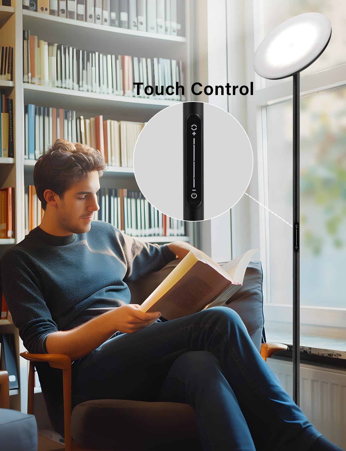 Modern LED Floor Lamp - Remote & Touch Control, 40W/2400LM Sky Torchiere Standing Lamp, Fully Dimmable, 3 Color Temperatures, Ideal for Living Room & Bedroom, Easy to Assemble