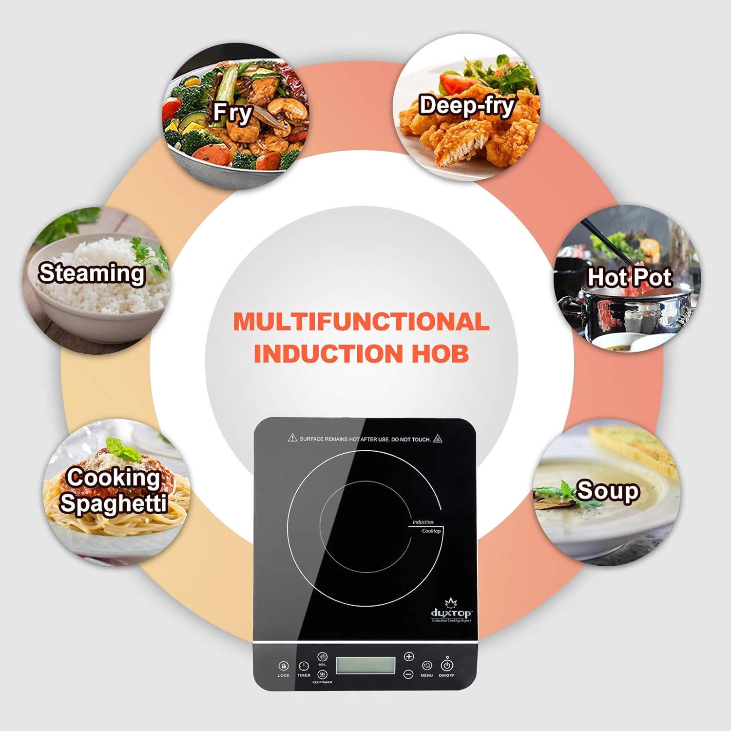 Duxtop Portable Induction Cooktop, Countertop Burner Induction Hot Plate with LCD Sensor Touch 1800 Watts, Silver 9600LS/BT-200DZ: Kitchen & Dining