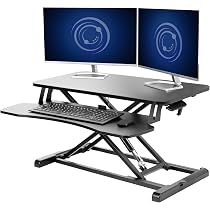 Rehausseur Bureau Réglable 94x40 Cm - Convertisseur Assis-Debout Pneumatique, Charge 20 Kg, Bois