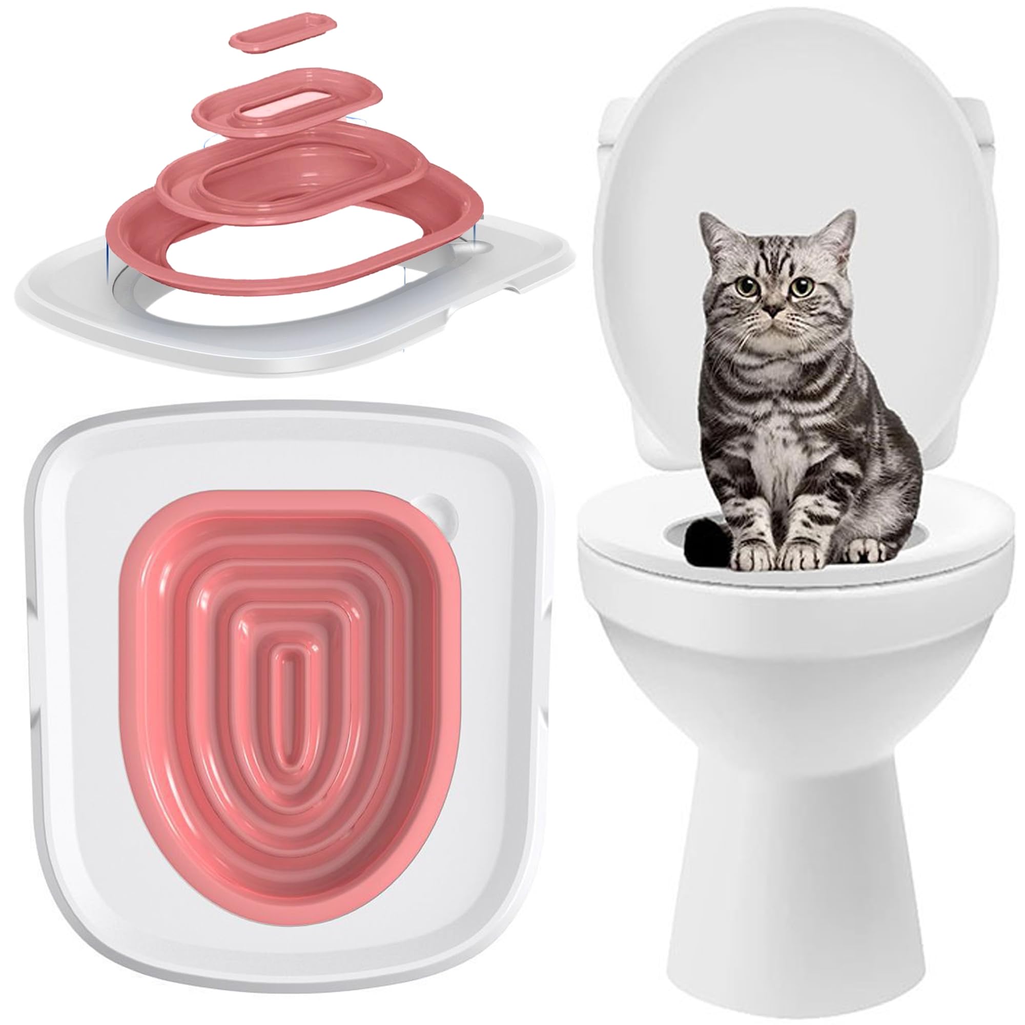 SUQ Cat Toilet, Trainer Cats Toilets, Training Package Reusable Plastic, Pet Toilet Trainer Clean Kit for Training Cats Using Toilets, Easy to Use Convenient and Easy to Clean (Pink)