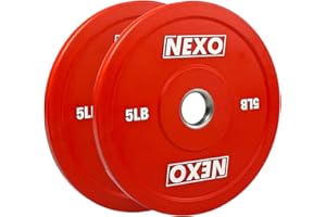 NEXO FITNESS NEXO 5LB Red Rubber Bumper Plate Pair - Premium Matte Finish 2x 5LB Cross Training Weight Plates