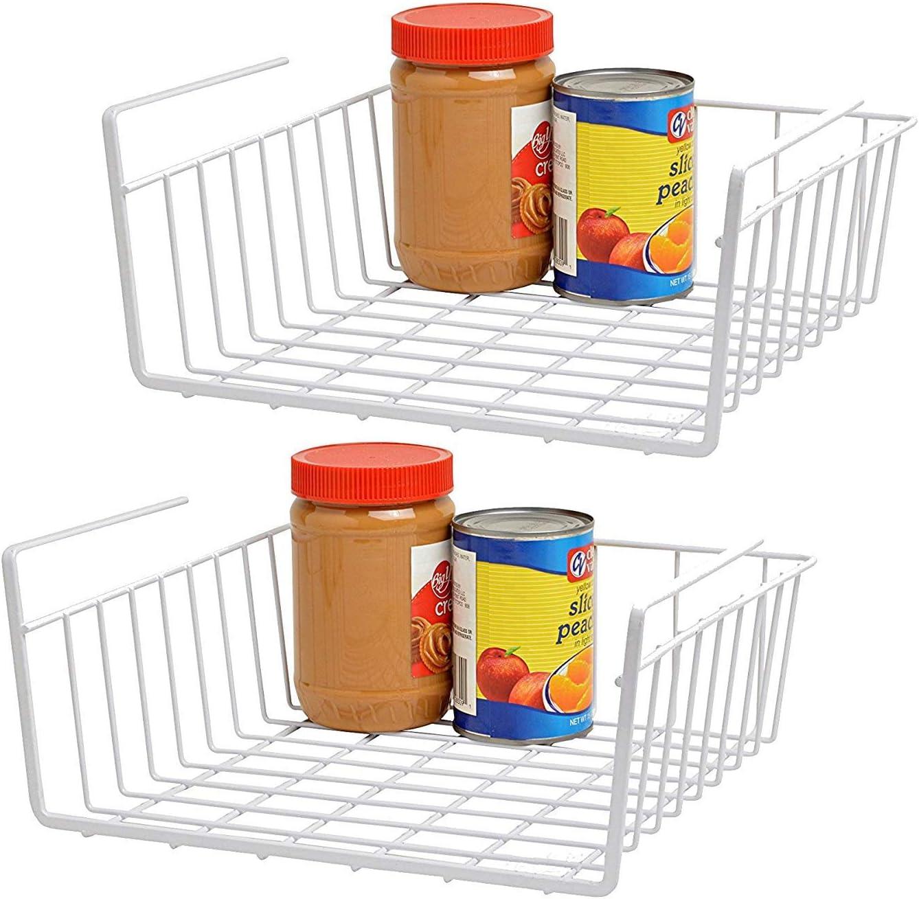 Topinon Under Shelf Basket Wire Rack Easily Slides Under Shelves for Extra Cabinet Storage (White, 2)