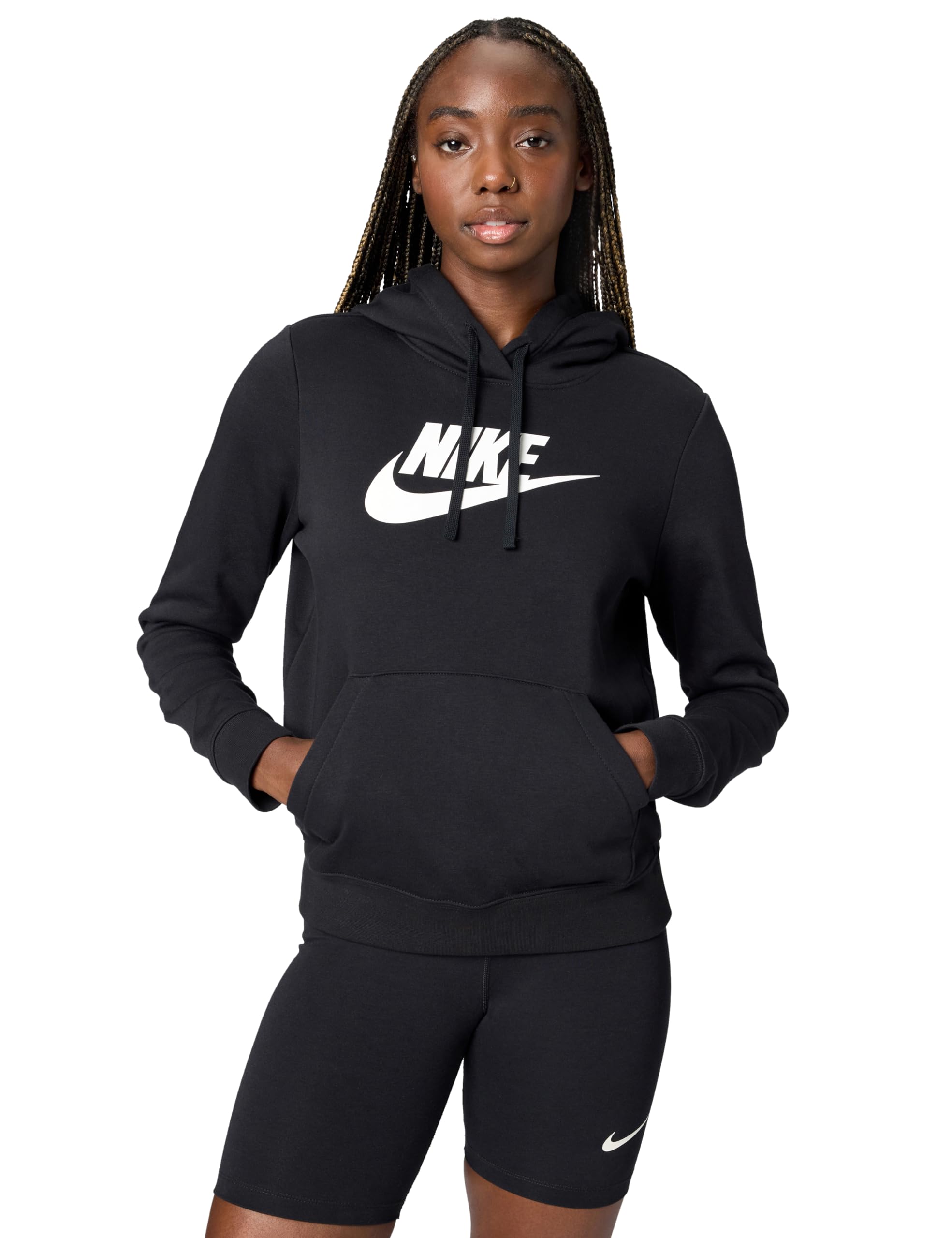 Nike Women's Sportswear Club Fleece Logo Pullover Hoodie, Black/White, X-Large Image