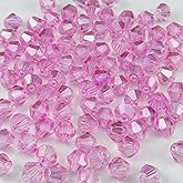 Pinhoollgo 200pcs 6mm Bicone Crystal Glass Beads Faceted Bicone Crystal Beads Bulk Glass Spacer Beads for Bracelets Necklace Pendants Earrings DIY Jewelry Craft Making(Crystal Pink AB)