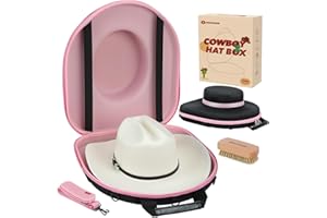 BRANTMAKER Cowboy Hat Box, Cowboy Hat Case for Travel, Crush Proof Hat Storage Carrier with Shoulder Starp & Hat Brush, for Cowboy/Fedora/Panama Hat (Internal Dimensions:16.5" x 14.1" x 5.4")