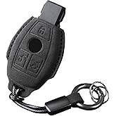 Xmzaimy Key Fob Cover for Mercedes Benz A C E S Class AMG E260l C200l GLK CLA GLA GLC GLE CLS SLK Key case Smart Button Keys Case Protector Suede (Black, Style A)