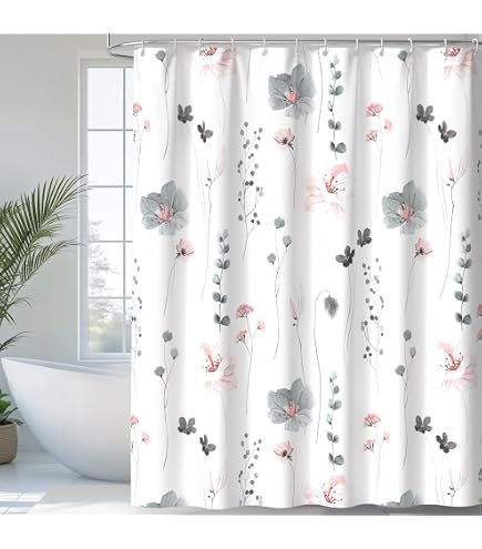 Omifly 72x84 Inch Blue & White Floral Shower Curtain - Waterproof Fabric With 12 Hooks, Botanical Rose Eucalyptus Bathroom Decor - View #3