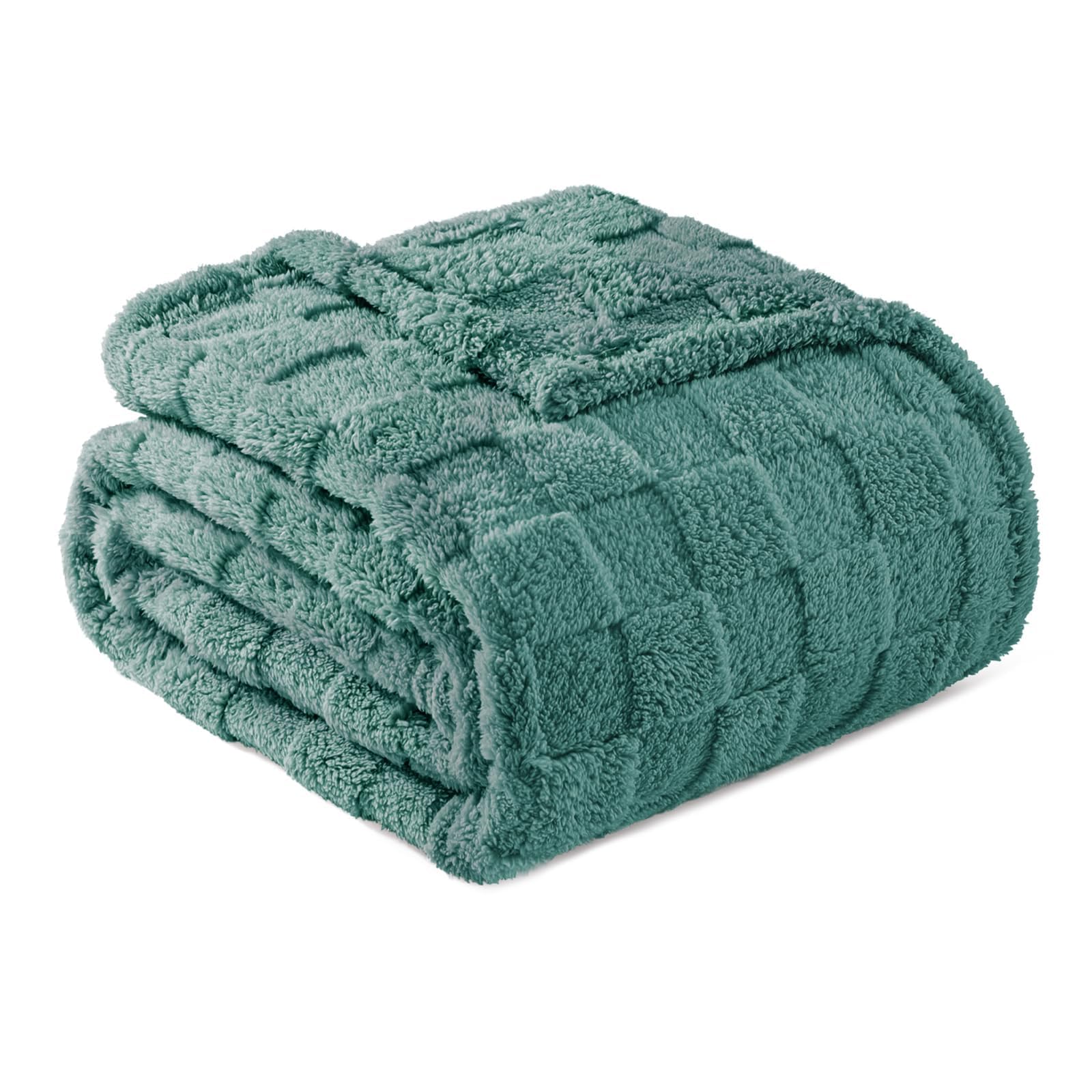Exclusivo Mezcla Fleece Throw Blanket for Couch,Super Soft and Warm Lightweight Checkered Pattern Blankets for All Seasons, 127x152 CM, Celadon