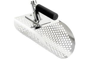 QWUIU Sand Scoop for Metal Detecting, Metal Detector Accessories, Stainless Steel Sand Sifter Shovel, Fast Sifter Shovel for Underwater Treasure Hunting (7″)