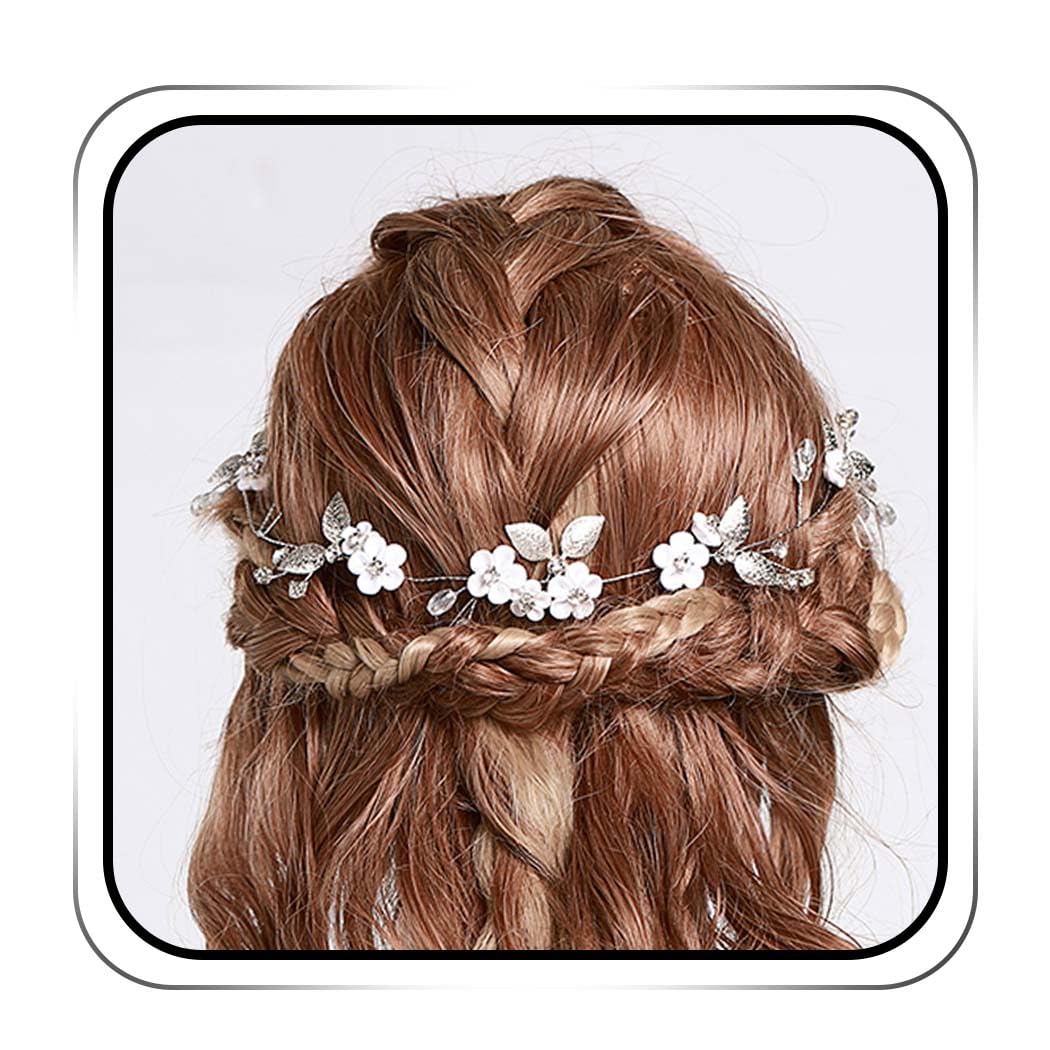 IYOU Bridal Wedding Har Vine Flower Crystal Headband Pearl Bride Headpiece Communion Hair Accessories for Women(Silver)