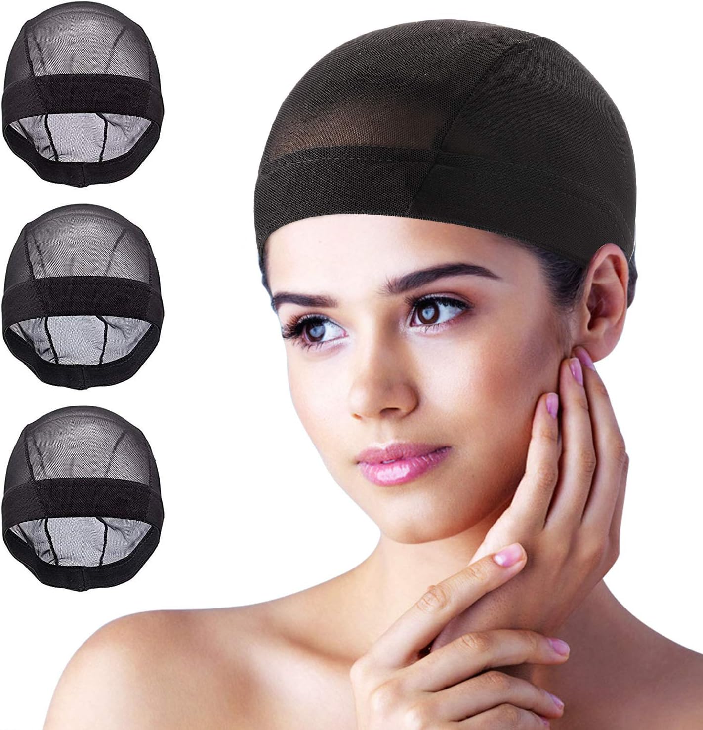 3PCS Mesh Dome Wig Caps, Black Elastic Spandex Net Wig Cap, Breathable