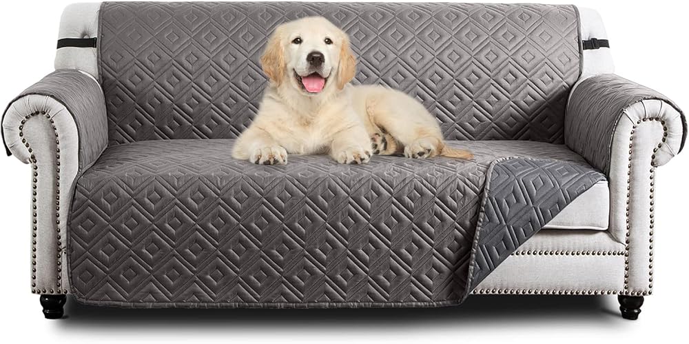 Hafaa 3 Seater Sofa Cover Water Resistant Light/Dark Grey Non Slip Reversible