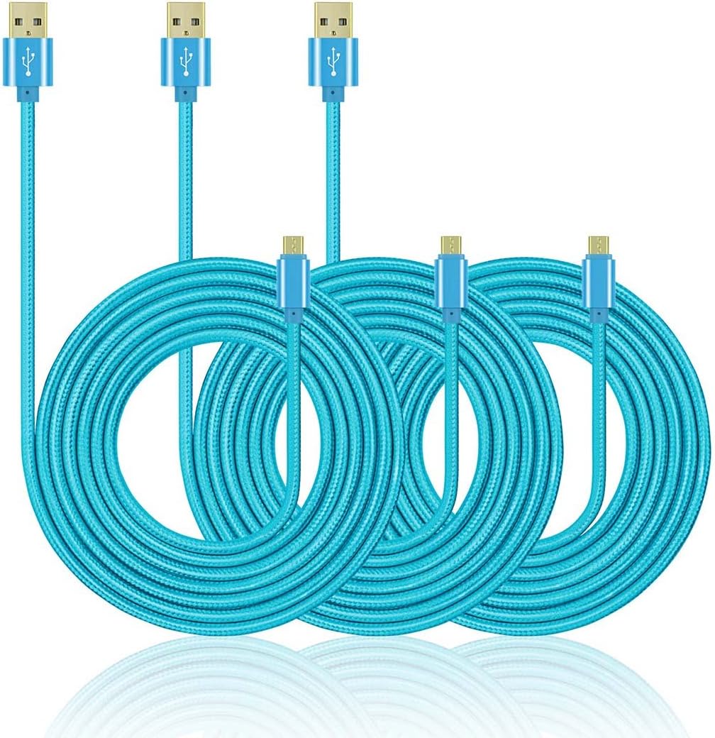 PS4 Controller Charging Cable Cord, 3 Pcs 10ft Micro USB Data Sync Charger Cord for Sony Playstation 4 Dualshock 4 Xbox one PS4, Samsung Galaxy S6 S7 Edge, HTC, Motorola, Smartphones Tablets (Blue)