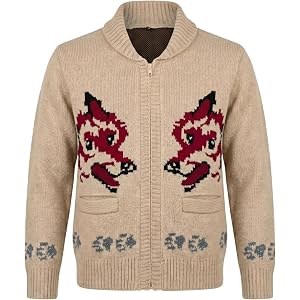 Men's Project Hail Mary Ryan Gosling Fox Intarsia Knit Cardigan Sweater, Cream Chunky Zip-Up Shawl Collar Coat