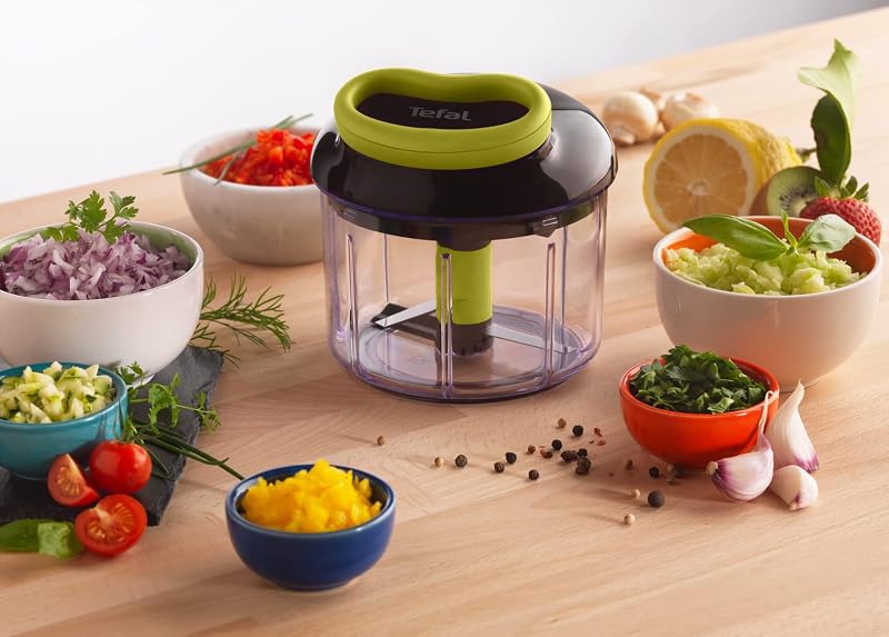K13212 5-Sekunden-Zerkleinerer ohne Strom, 900ml, Universalzerkleinerer für Gemüse, Obst, Nüsse, Knoblauch, Babynahrung inkl. zusätzlichem Ice-Crusher, Schwarz/Grün/Transparent