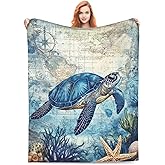 XLinTech Nautical Sea Turtle Blanket Marine Ocean Throw Blanket Flannel Travel Office Chair Cars Blanket for Work, Couch, Sofa, Bed All Season 60"x50"
