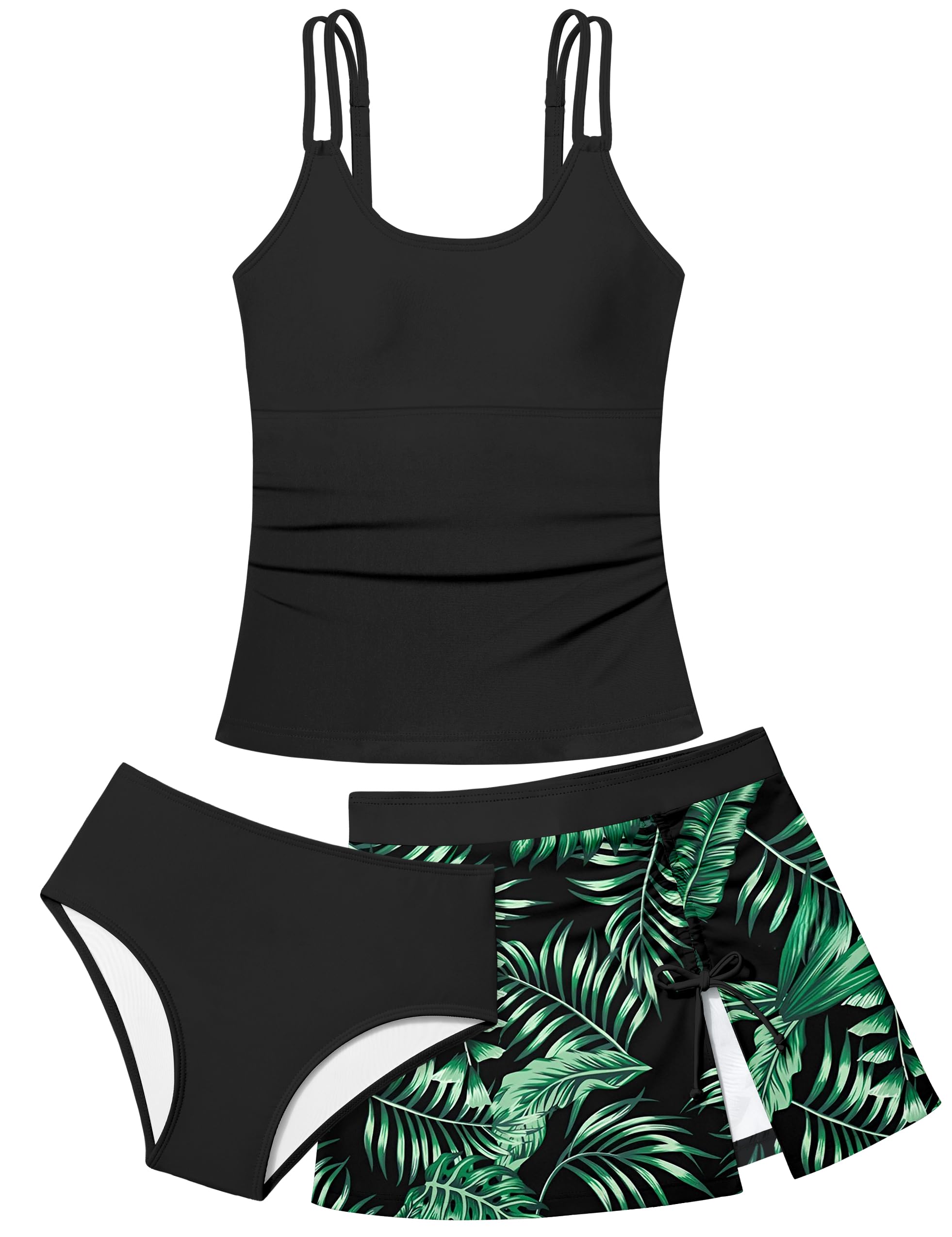 View 1 of ****MISSING TOP **** *TyeSmo Girls Swimsuit Size 10 Girls Size 10 Swimsuit Girl 8-10 Adjustable Straps Girl Bathing Suit Modest Swimwear Solid Color Tankini Full Coverage Two Piece Swimsuits with Cover Up Skirt Black