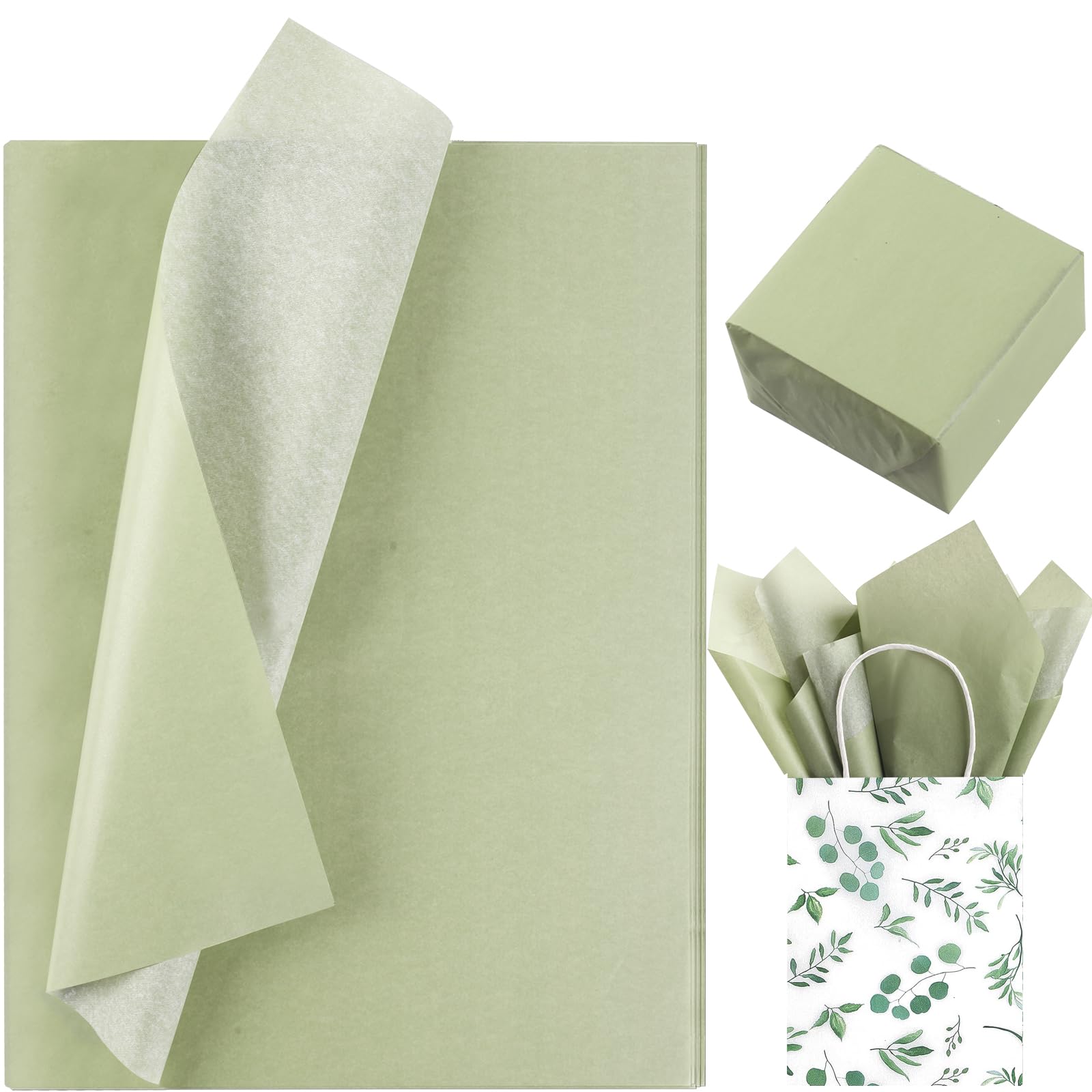 Photo 1 of 100 Sheets 20 * 14 Inches Green Tissue Paper for Gift Wrapping, Sage Green Wrapping Tissue for Gift Bags for Baby Shower Wedding Birthday DIY Craft (Sage Green)