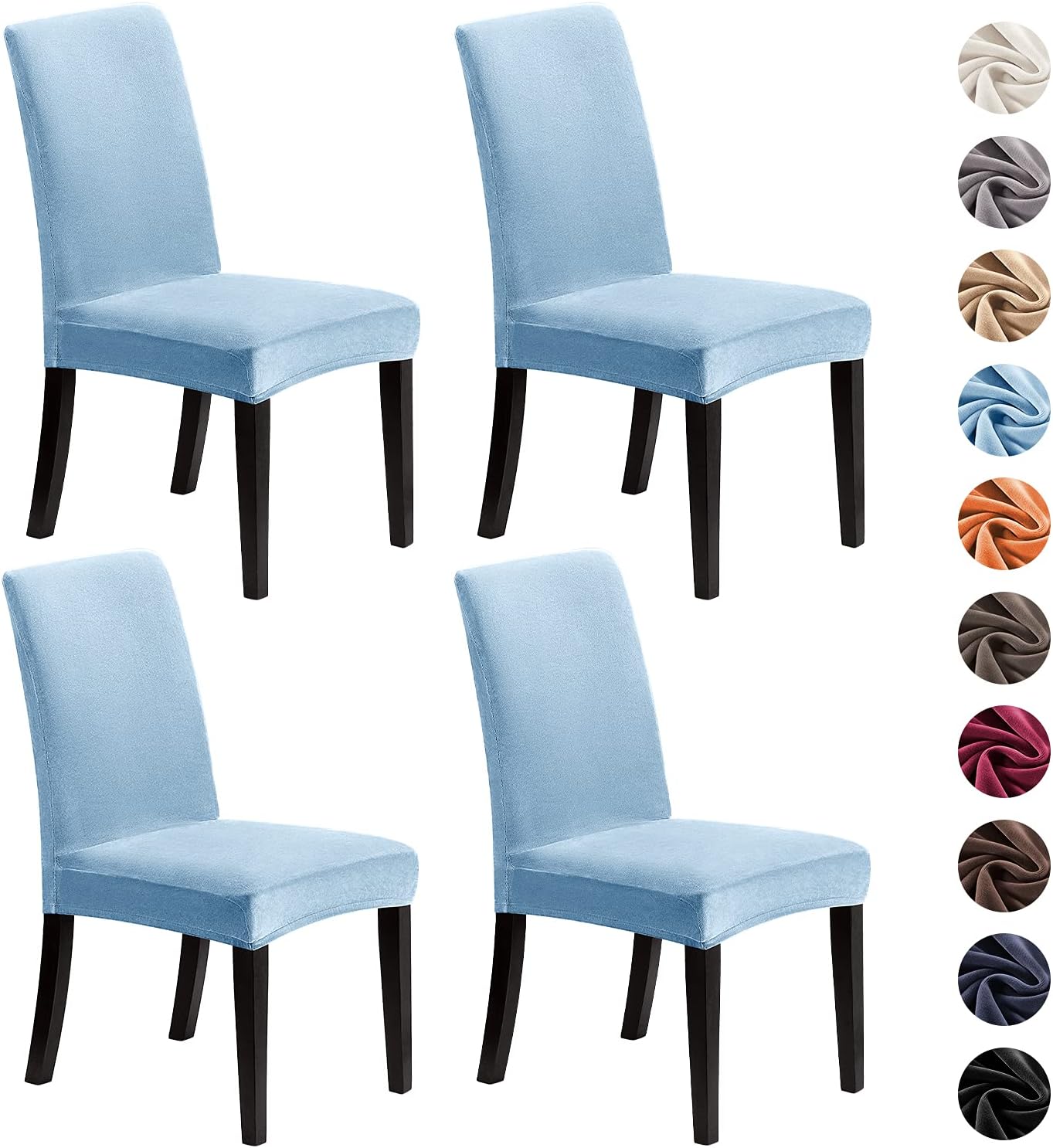 Velvet Chair Covers for Dining Room - Removable Dining Chair Slipcovers Set Elastic Washable Stretch Seat Slip Covers Spandex Parsons Chairs Protector Forros para Sillas de Comedor (Light Blue, 4): Kitchen & Dining