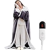 Electric Flannel Throw Blankets with Foot Pocket, Wearable Heated Blanket with Sleeves,7 Level Heating & 1-4 Hours Auto-Off